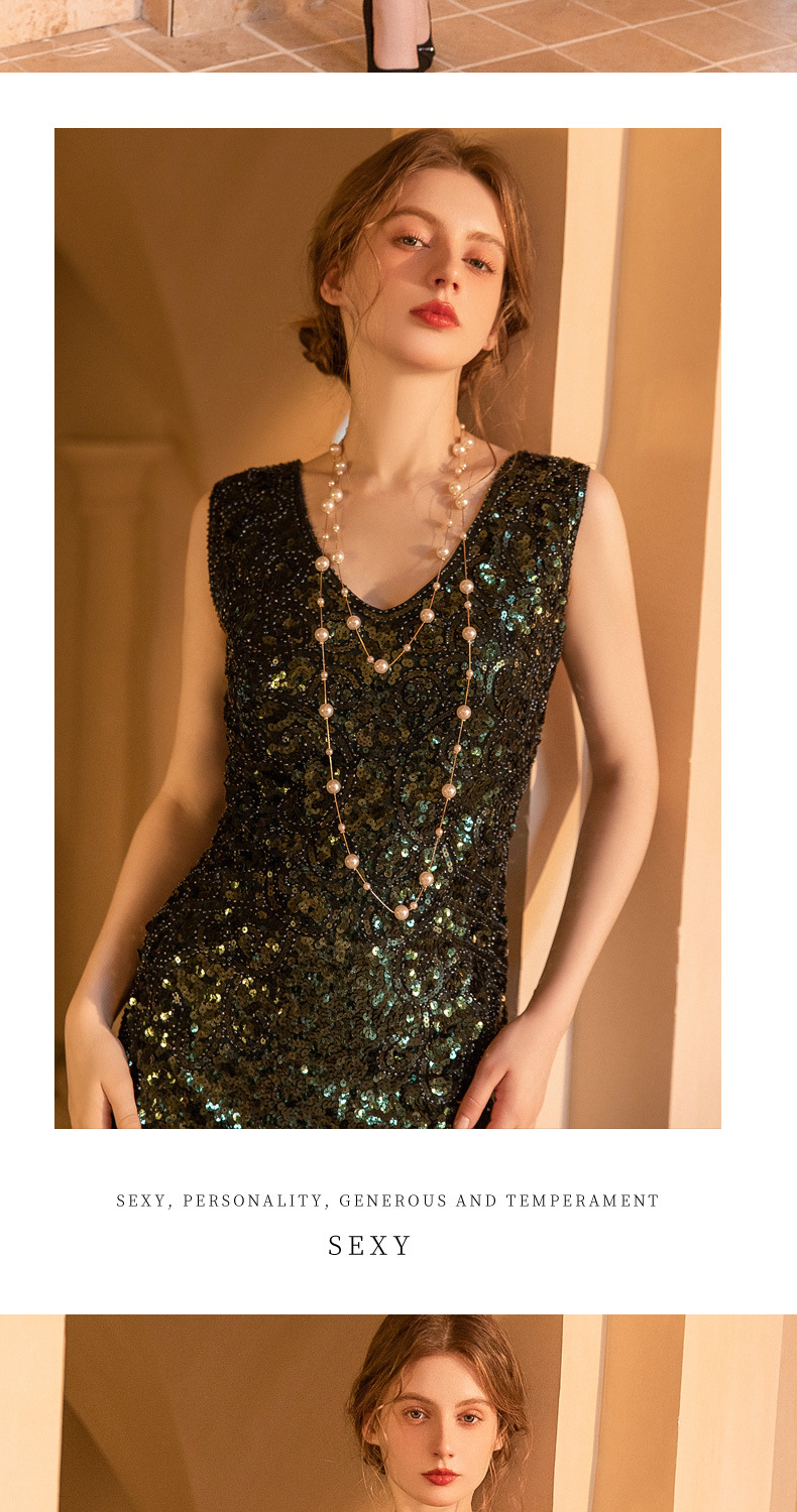 Retro sequin new dress Gatsby ball tassel dress party banquet dance dress toast evening dress_autovado.com