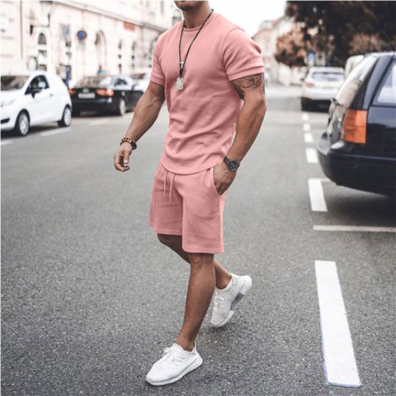 Men's short-sleeved shorts two-piece sports and leisure suit_autovado.com