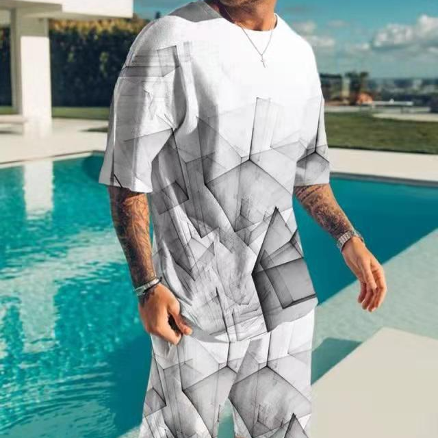 Men's Clothing 3D digital printing men's short sleeve beach pants suit trendy T-shirt shorts set_autovado.com