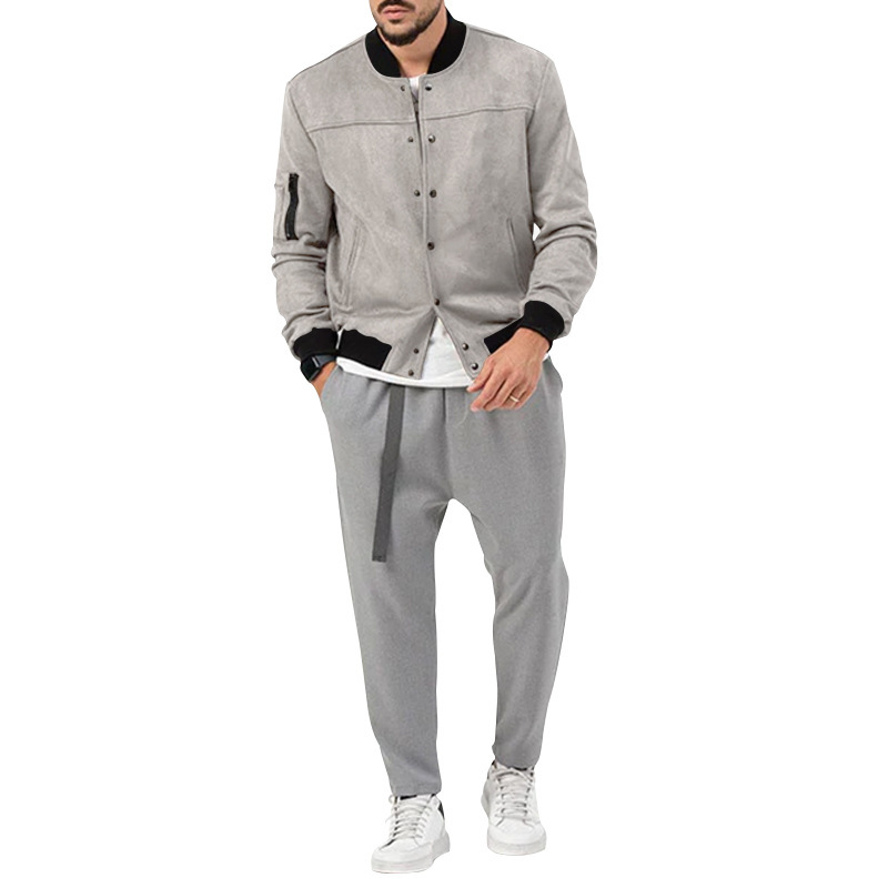 Man's clothing Suede stand collar men's button-up cardigan jacket casual trendy coat for men_autovado.com