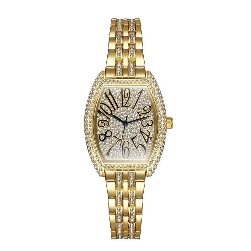 Classic barrel shaped full diamond inlaid luxury women's watch, banquet party jewelry_autovado.com