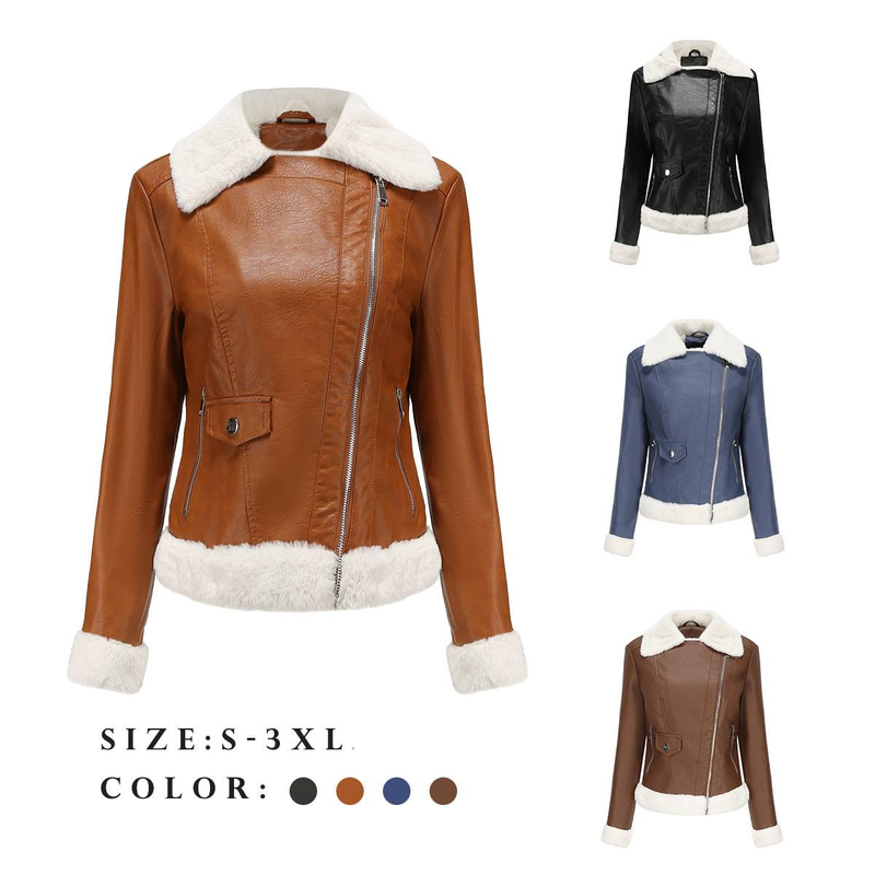 New Suede women's long-sleeved warm lapel jacket European and n commuter casual jacket_autovado.com