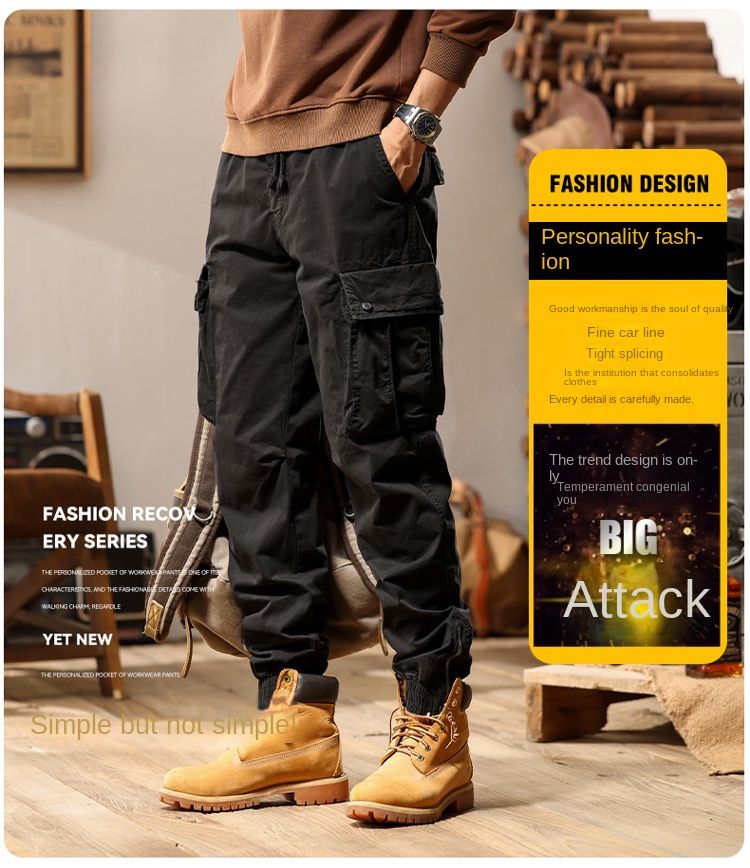 Japanese retro design overalls trousers casual trousers men's 2024 new versatile simple high street fashion loose_autovado.com