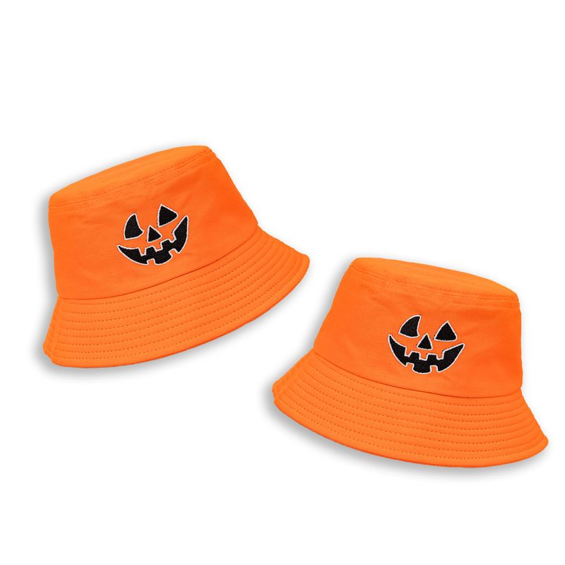 Hot Sale Pumpkin Color Grie Embroidery Bucket Hats Women Men Halloween Party Bob Hip Hop Fisherman Hat Simple Orange White Panama_autovado.com
