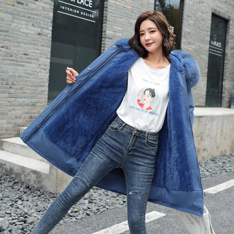 Women's Clothing winter new cotton coat women medium and long large fur collar plus velvet lining parka coat trendy_autovado.com