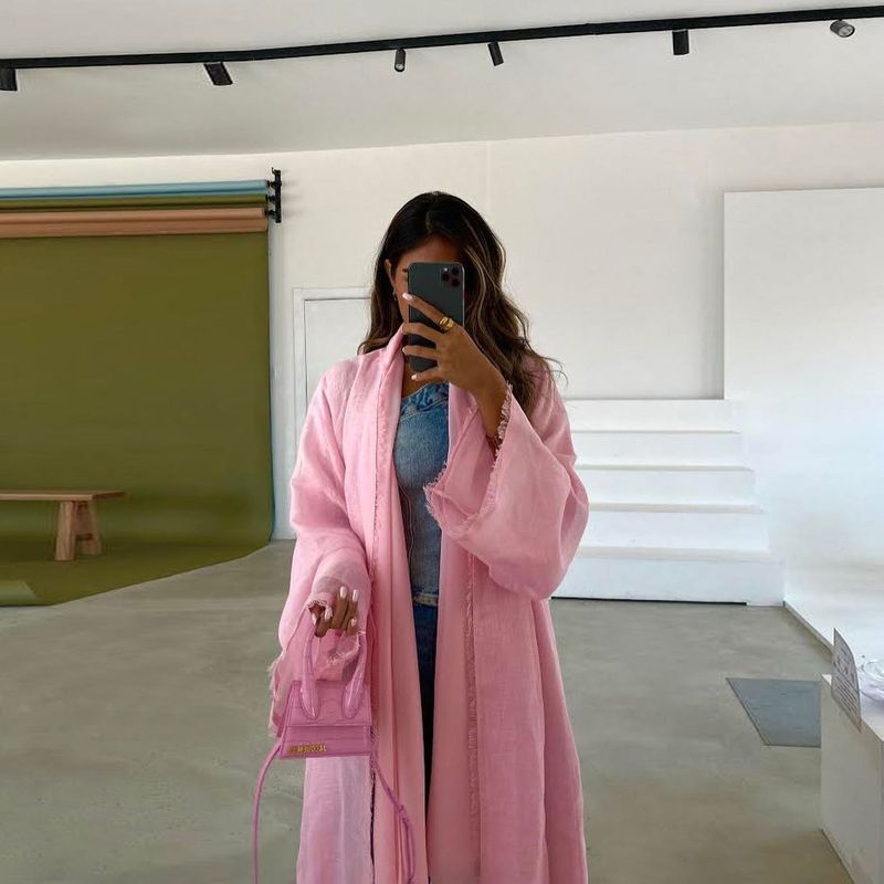 Women's Clothing Middle Eastern solid color modest long skirt modern fashion cotton and linen cardigan outer cloak Muslim abaya_autovado.com