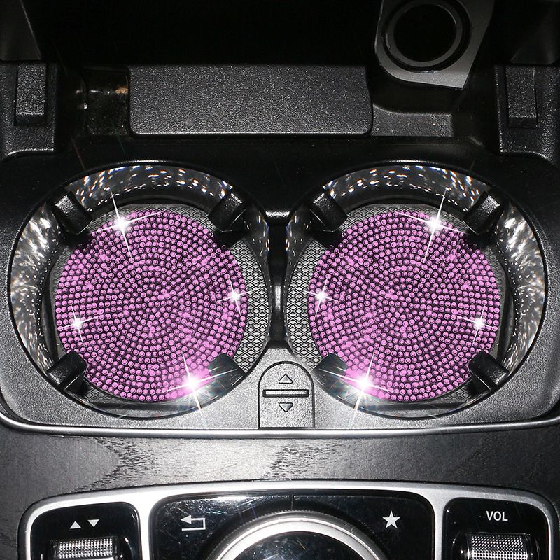 Car Mounted Diamond, Water Mat With Diamond Inlay, Soft Rubber Car Cup Mat, Universal For Vehicle Models_autovado.com