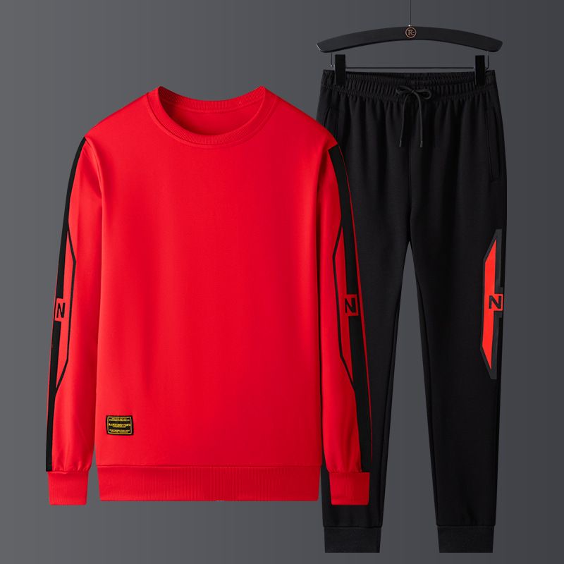 Men's Clothing Autumn Large Size Sweatshirt Men's Round Neck Casual Suit Sports Running Two piece Set Pullover Long Sleeve Men's Sweatpants_autovado.com