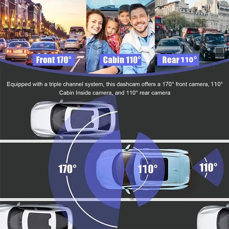Driving recorder HD 1080P with WiFi with display three-recording three-lens car front car rear reversing image_autovado.com