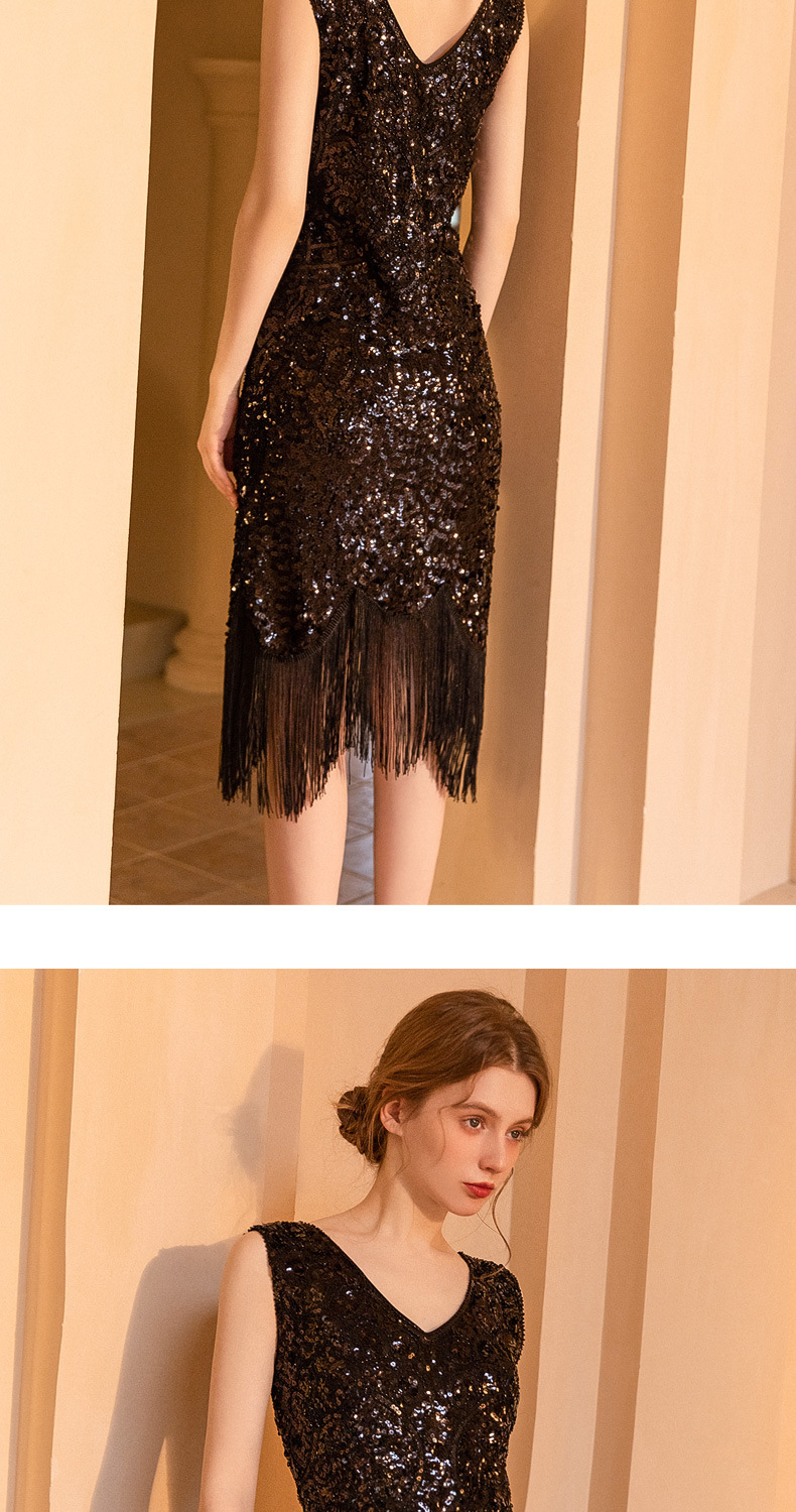 Retro sequin new dress Gatsby ball tassel dress party banquet dance dress toast evening dress_autovado.com