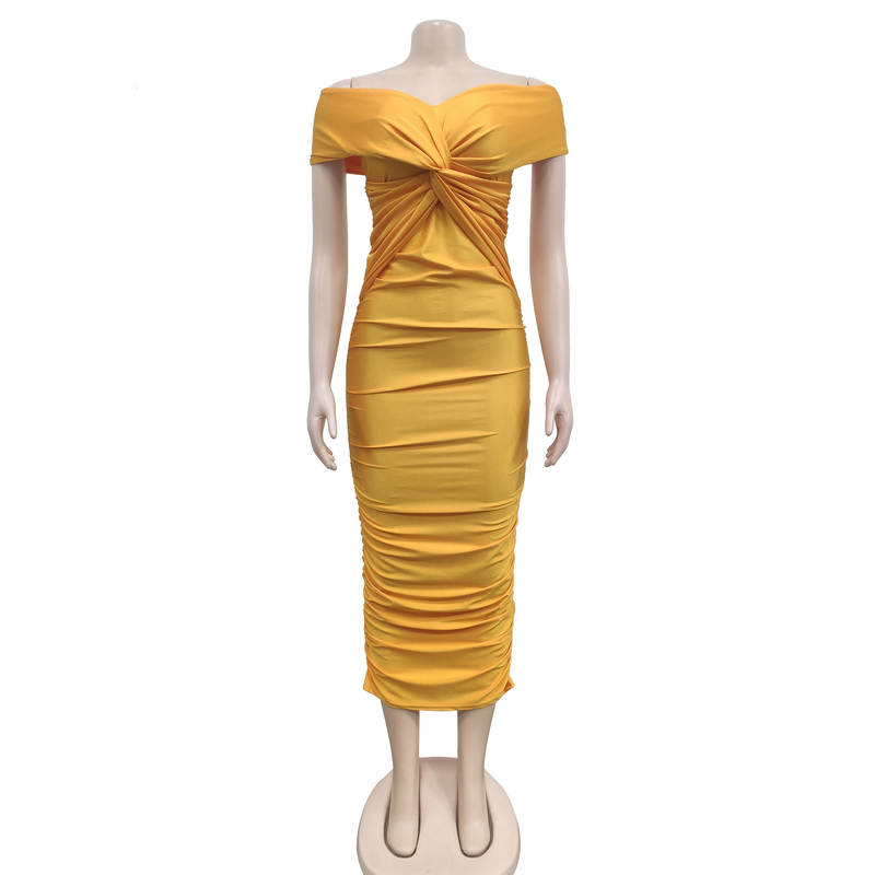 Women's solid color pleated sleeveless long skirt tube top dress_autovado.com