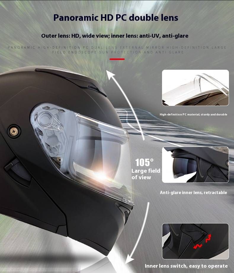 DOT & 3C Certified Modular Motorcycle Helmet With Dual Visor & Bluetooth – Flip-Up Full Face Helmet For Men & Women_autovado.com