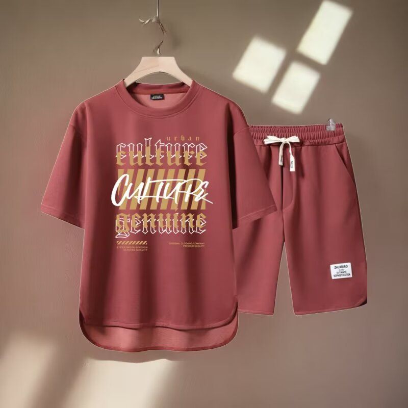 Men's Clothing 2024 Waffle Casual Summer Suit Men's Loose Teen Short sleeved T shirt Shorts Handsome Two piece Suit_autovado.com