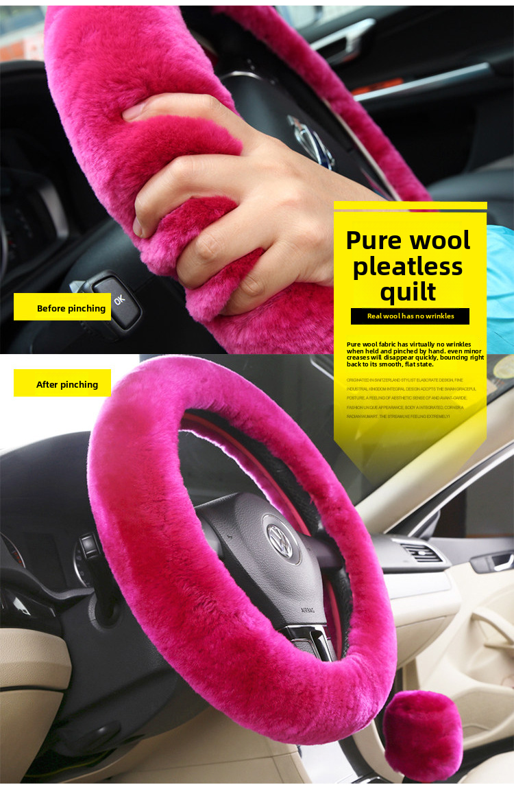 Pure Car Winter Short Plush Wool Steering Wheel Cover Cute Interior Universal Product_autovado.com