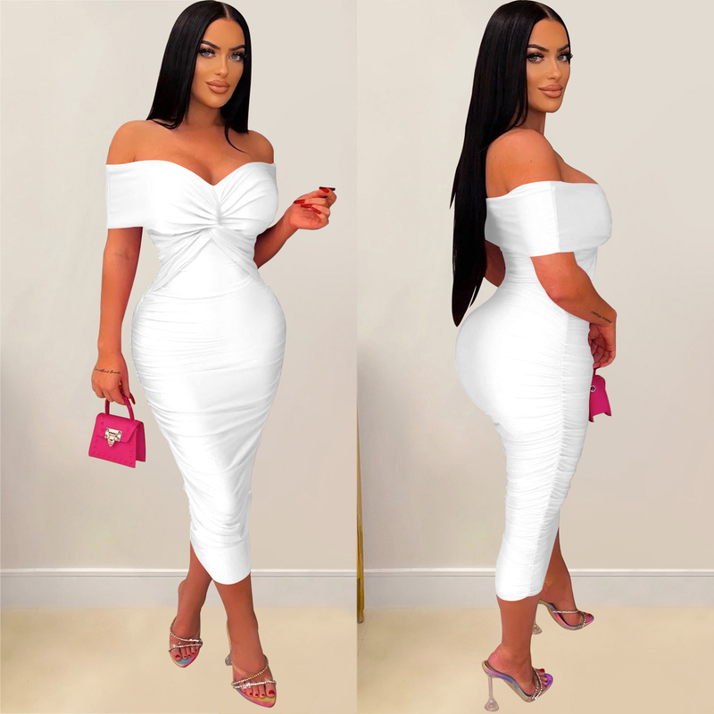 Women's solid color pleated sleeveless long skirt tube top dress_autovado.com