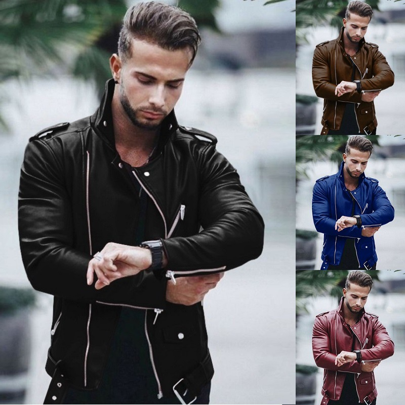 Men's autumn and winter new leather jacket with fashionable lapel zipper motorcycle leather jacket_autovado.com