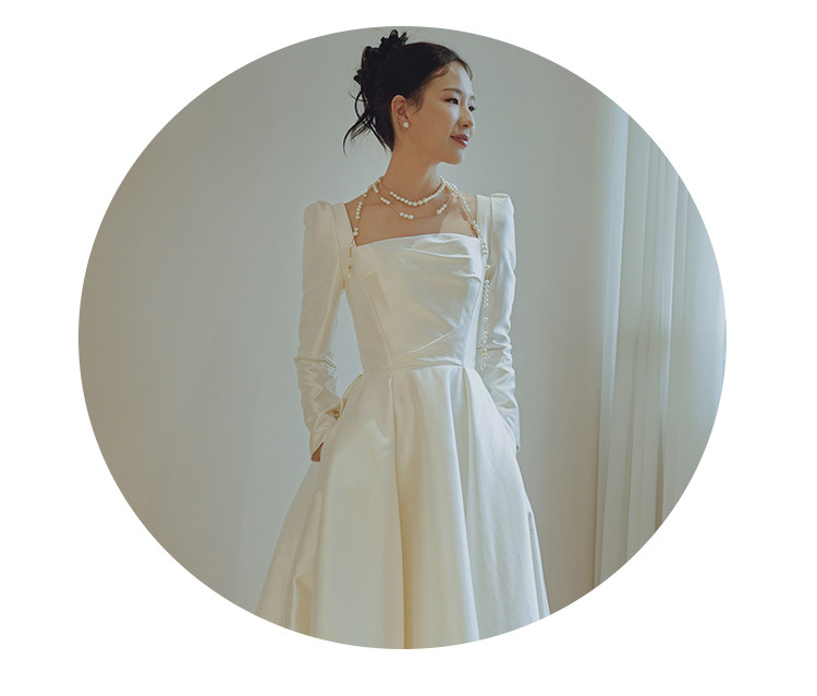 Satin wedding dress bride 2024 new French simple retro long-sleeved wedding dress niche welcome evening dress_autovado.com