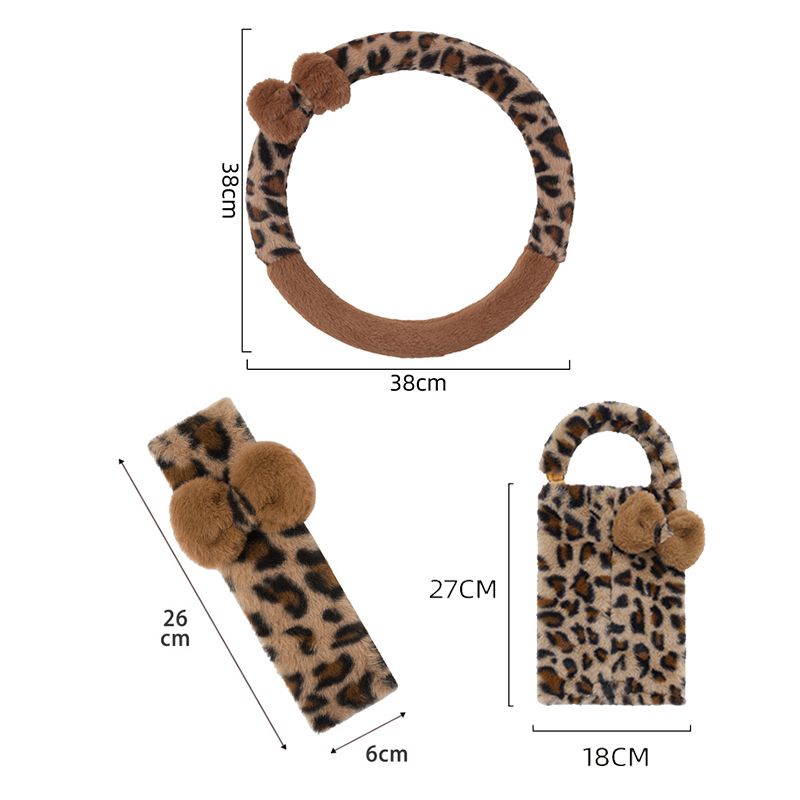 Fashion Print Car Soft Plush Leopard Steering Wheel Cover Winter Women Auto Interior Accessories Seat Pad_autovado.com