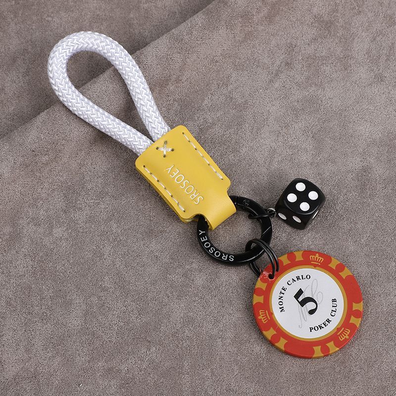 High Grade Original Cowhide Good Luck Chips Car Keychain Pendant Couple Personality Men And Women Bag Pendant Ring Chain Trend_autovado.com