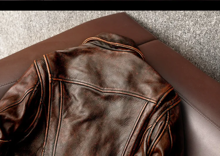 Men Genuine Leather Jacket Vintage Brown 100% Cowhide Coat Man Slim Fashion Biker Clothing Asian Size S6XL M697 Drop_autovado.com