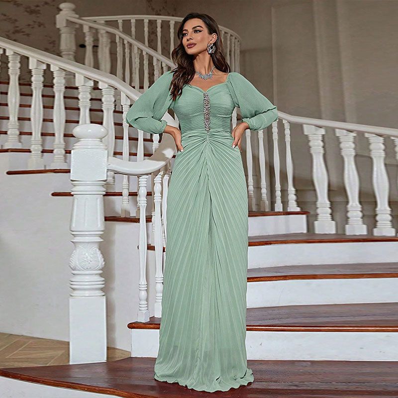 Women's fashion autumn new dress temperament chiffon banquet long skirt evening dress_autovado.com