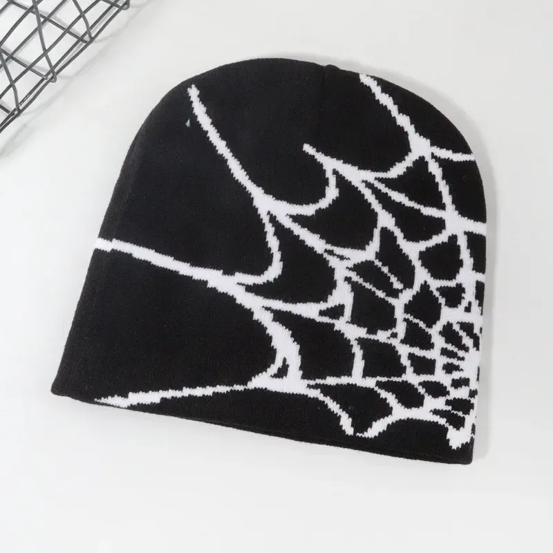 Hot Sale Fashion Knitting Spider Web Design Hat for Men Women Pullover Pile Y2k Goth Warm Beanie Hats New Hip-hop Street Cap_autovado.com