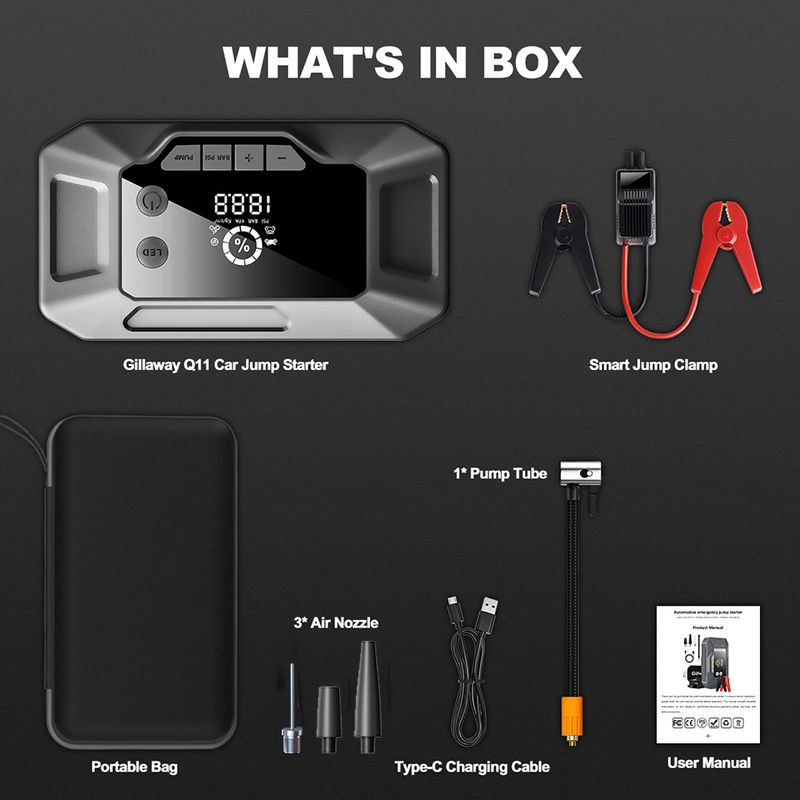 Jump Starter And Tire Inflator, 26000 MAh, Rechargeable USB Emergency Battery Booster With Air Compressor, Multiple_autovado.com