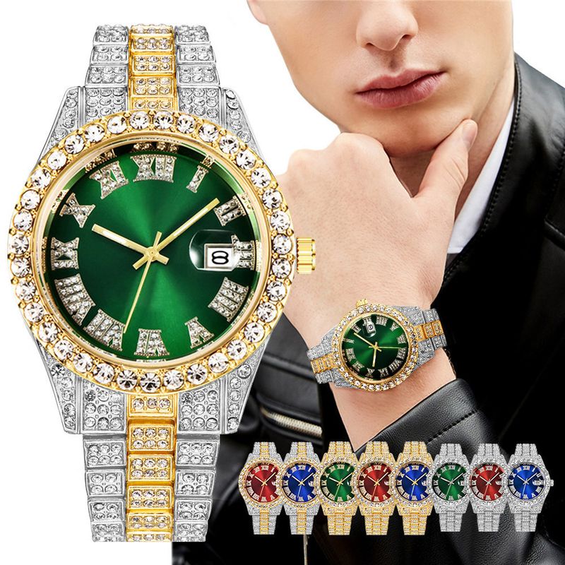 New men's steel belt quartz watch hip-hop business steel belt calendar men's full diamond men's watch men's_autovado.com