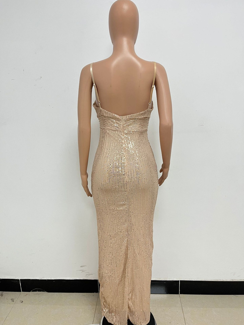 Women's summer slit backless hot girl dress sequined sleeveless suspender skirt women_autovado.com