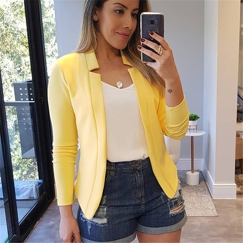 Women's Clothing solid color casual professional small suit jacket tops women's clothing_autovado.com