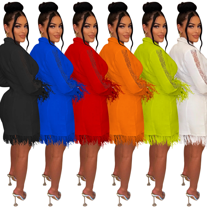 Women's fashion women's V-neck long-sleeved double-breasted tassel openwork dress_autovado.com