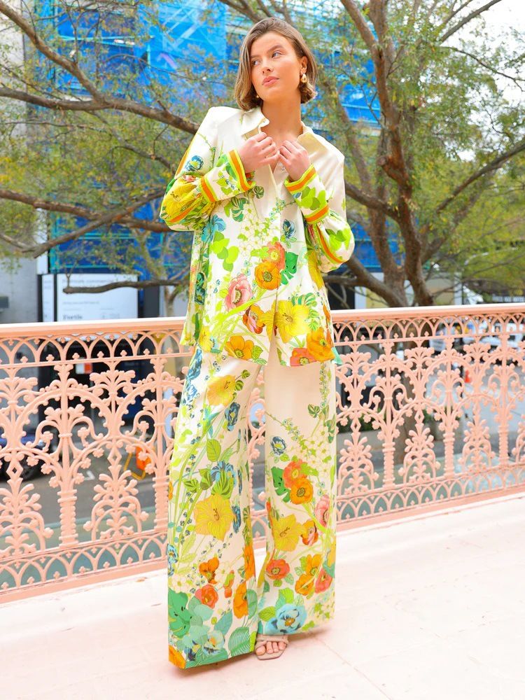 Women's Clothing new printed holiday long sleeved two piece suit INS loose casual trousers suit _autovado.com