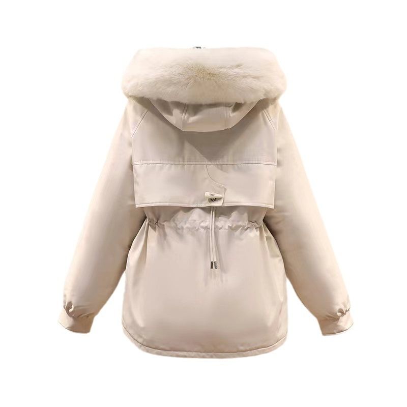 Women's Clothing Horn button parka women's autumn and winter new slim down cotton jacket fashionable plus velvet thick fur coat_autovado.com