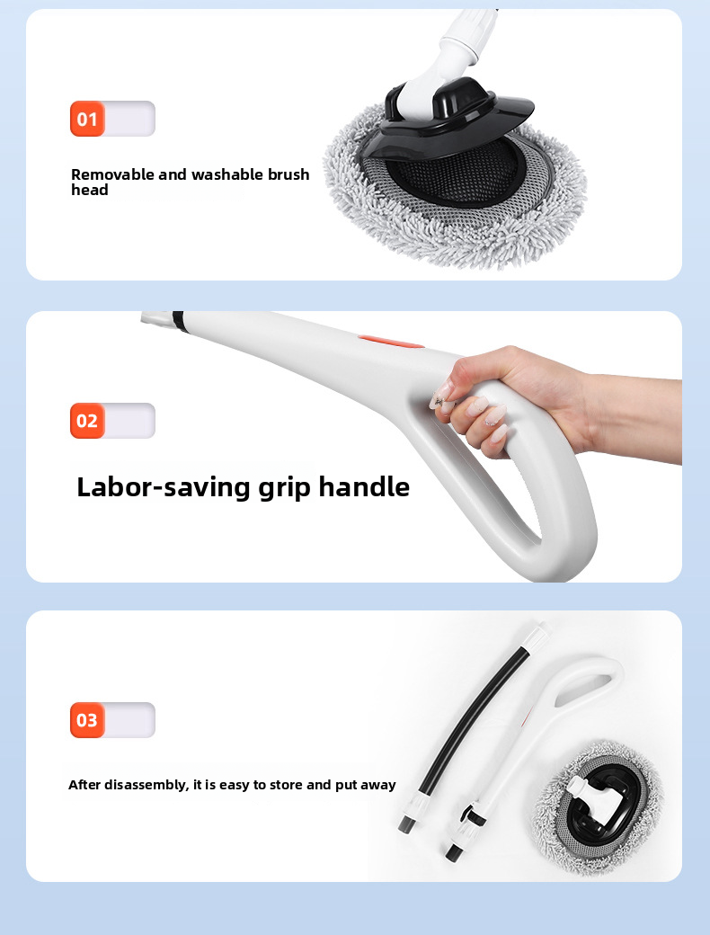 Wash Mop With Large Handle, Curved Rod, Labor-saving, Extendable, Detachable, Car Brush, Automotive Cleaning Tool_autovado.com