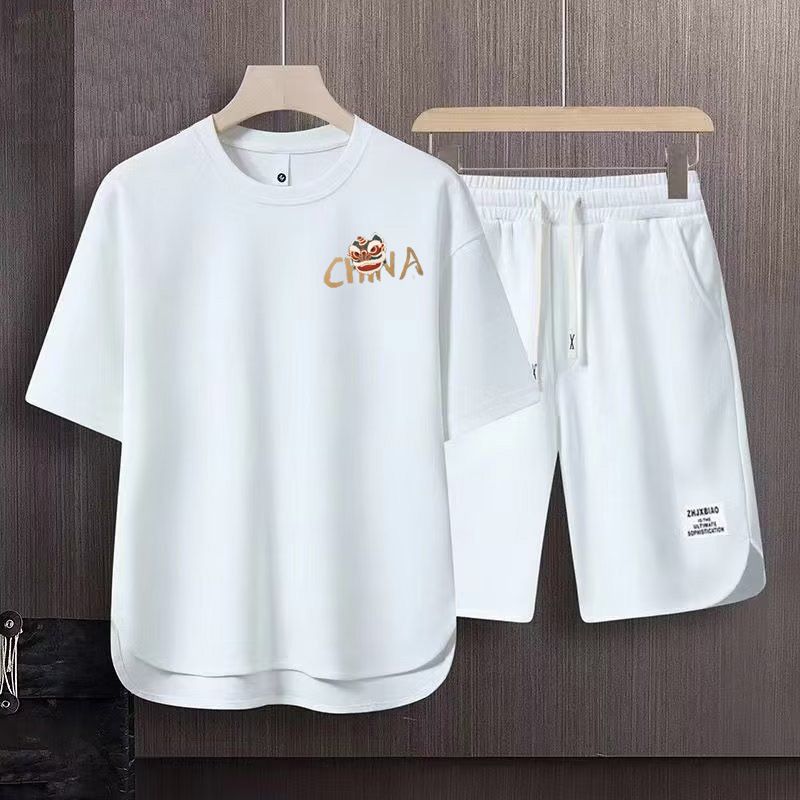 Men's Clothing 2024 Waffle Casual Summer Suit Men's Loose Teen Short sleeved T shirt Shorts Handsome Two piece Suit_autovado.com