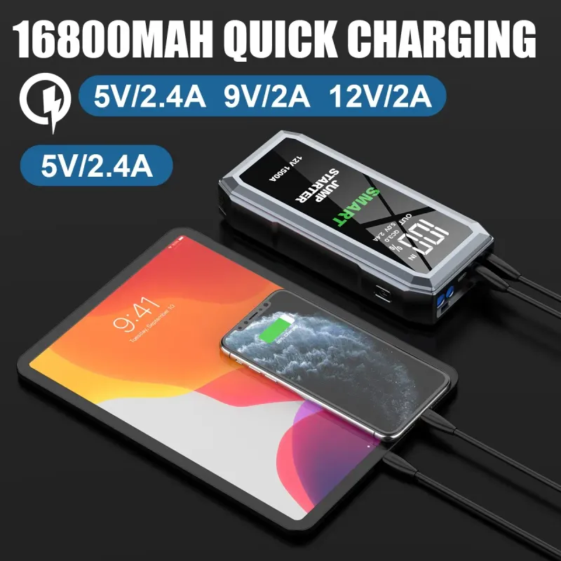 Car Jump Starter 1500A Battery Charger 16800mAh Emergency Power Bank Booster With LED Lighting Starting Device For 12V_autovado.com