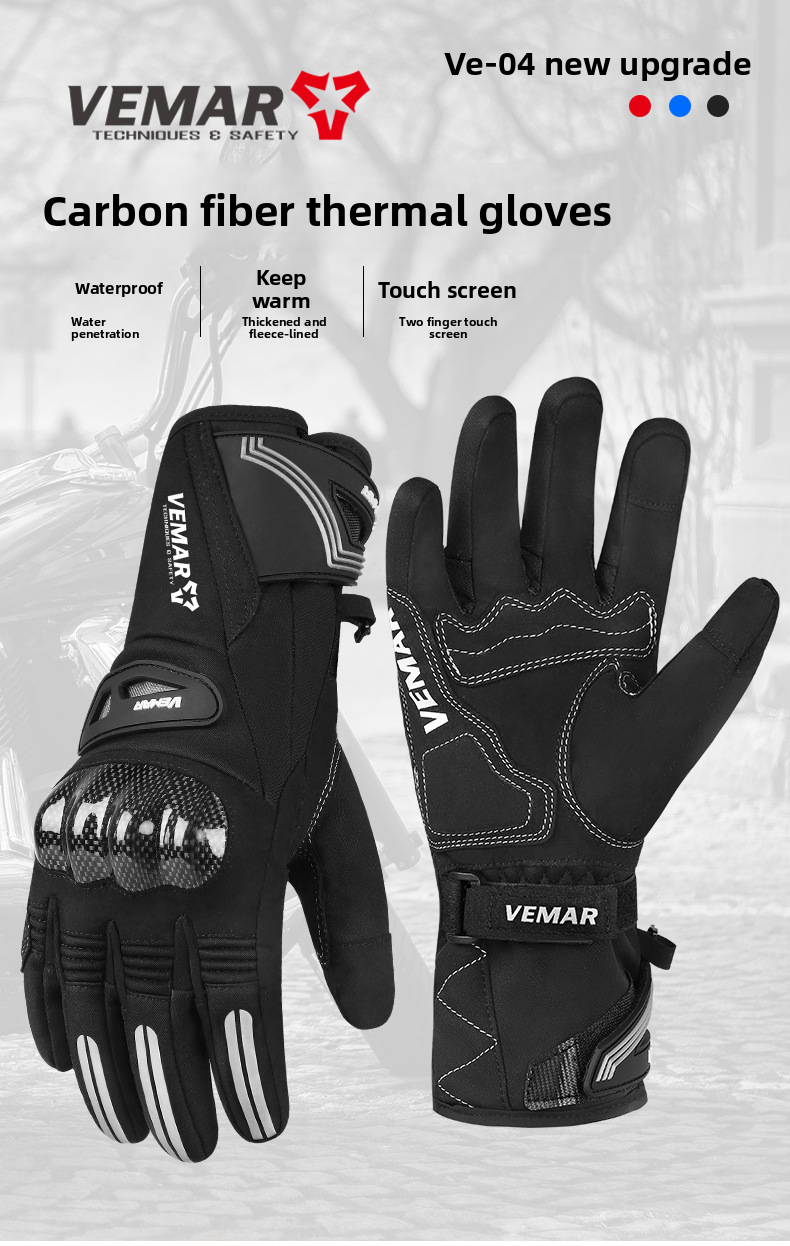 Vemar Riding Autumn Winter Men Windproof Waterproof Fleece Lined Non-Slip Warm Electric Bike Motorcycle Gloves_autovado.com