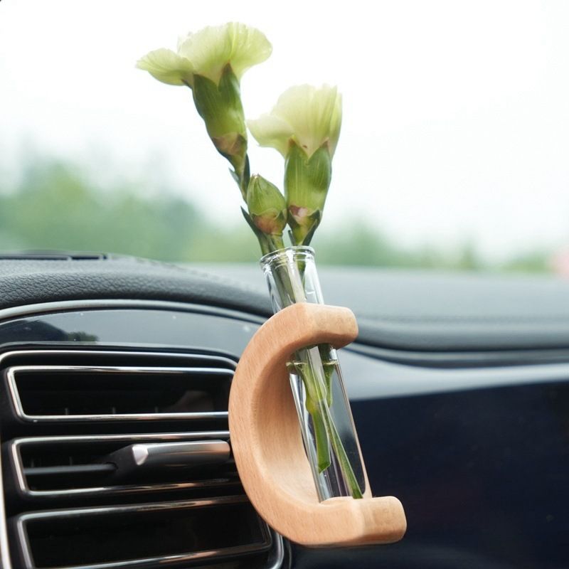 Car air outlet special car mounted vase center console hydroponic flower holder interior decoration solid wood ornament_autovado.com