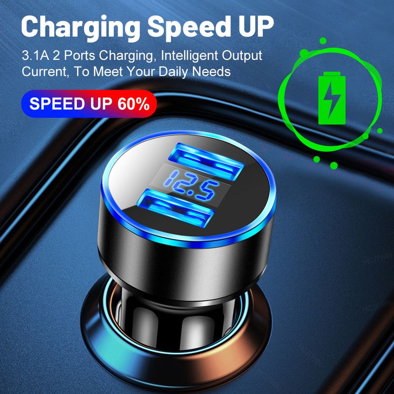 One To Two Cigarette Lighter Fast Head Multifunctional Flash Charging Aluminum Alloy LED Digital Display Car Charger_autovado.com