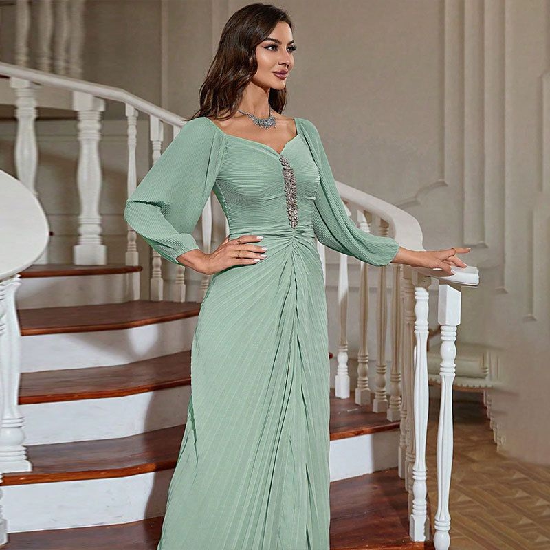 Women's fashion autumn new dress temperament chiffon banquet long skirt evening dress_autovado.com