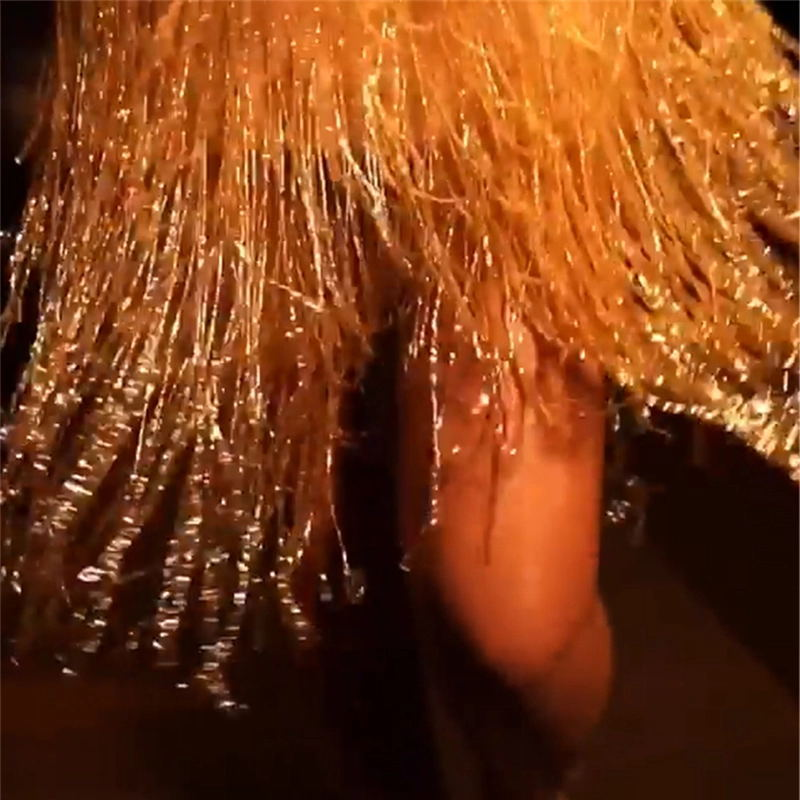 Women's Clothing Deep V-neck Suspender Gold Glitter Tassel Sequin Dress_autovado.com