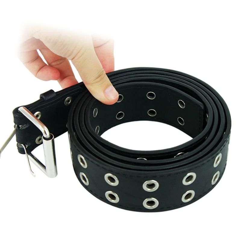HOT Fashion Women Punk Chain Belt Adjustable Black DoubleSingle Eyelet Grommet Metal Buckle Leather Men Waistband For Jeans_autovado.com