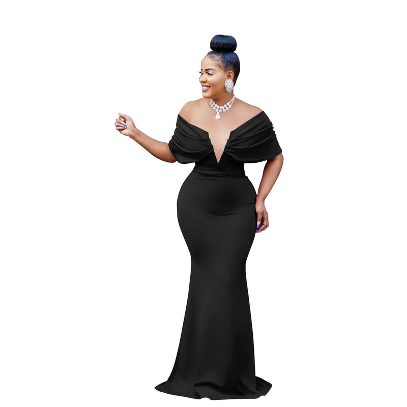 Women's Clothing fashion women's solid color one-shoulder deep V backless fishtail dress_autovado.com