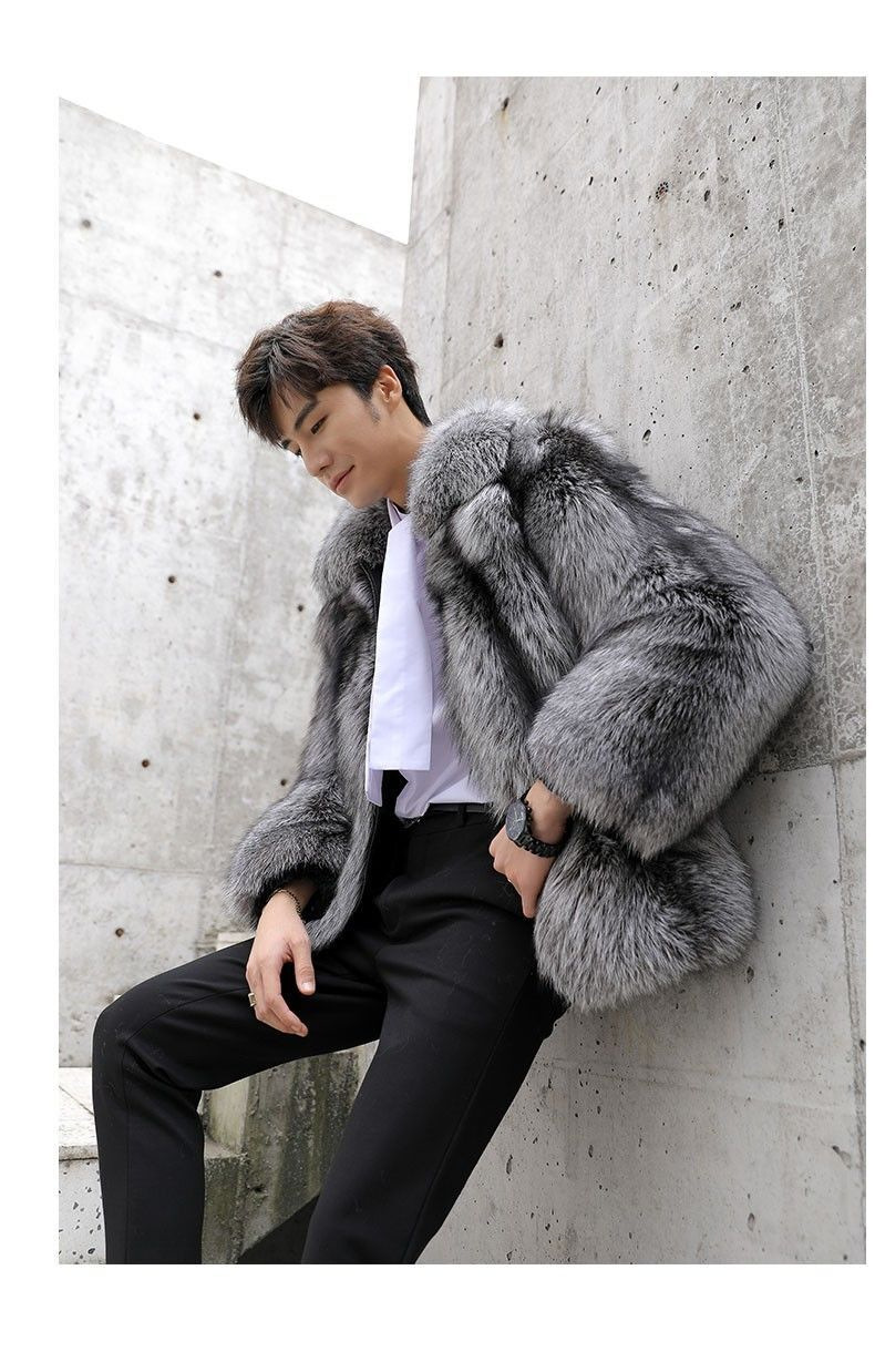 Men's clothing Autumn-winter fur men's coat Fashion casual silver fox fur coat thickened to keep warm_autovado.com