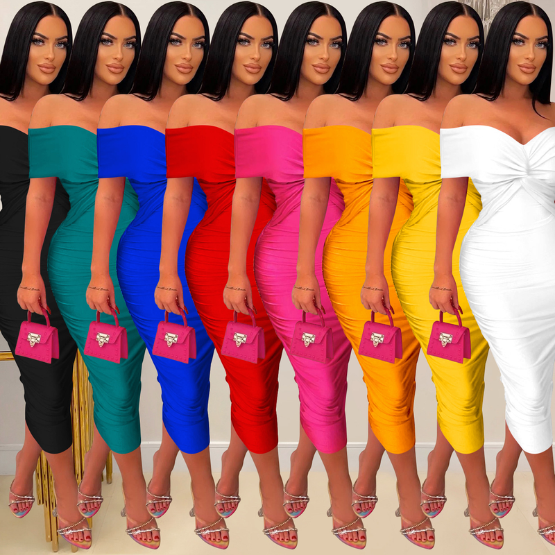 Women's solid color pleated sleeveless long skirt tube top dress_autovado.com