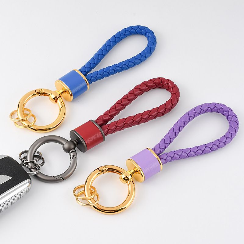 Creative Leather Car Keychain Braided Rope Metal Key Ring Cross Border Couple Key Chain Bag Small Pendant_autovado.com