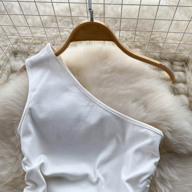 Women's Smocked Strappy Shoulder Vest Irregular Raw Edge Slit Denim Skirt Two-piece Set_autovado.com