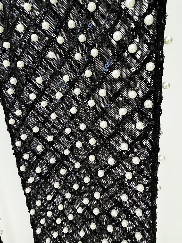 Women's Clothing New Style Hollow Beaded Three Dimensional Flower Suit Pearl Sequin Mesh Trousers Set_autovado.com