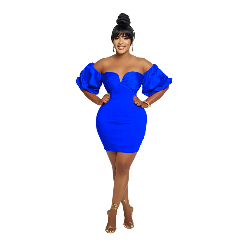 Women's Clothing fashion women's solid color short-sleeved pleated backless skirt dress_autovado.com