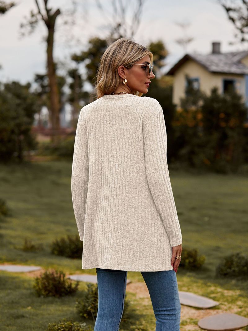 New women's clothing women's brushed pit strip solid color long-sleeved women's cardigan jacket_autovado.com